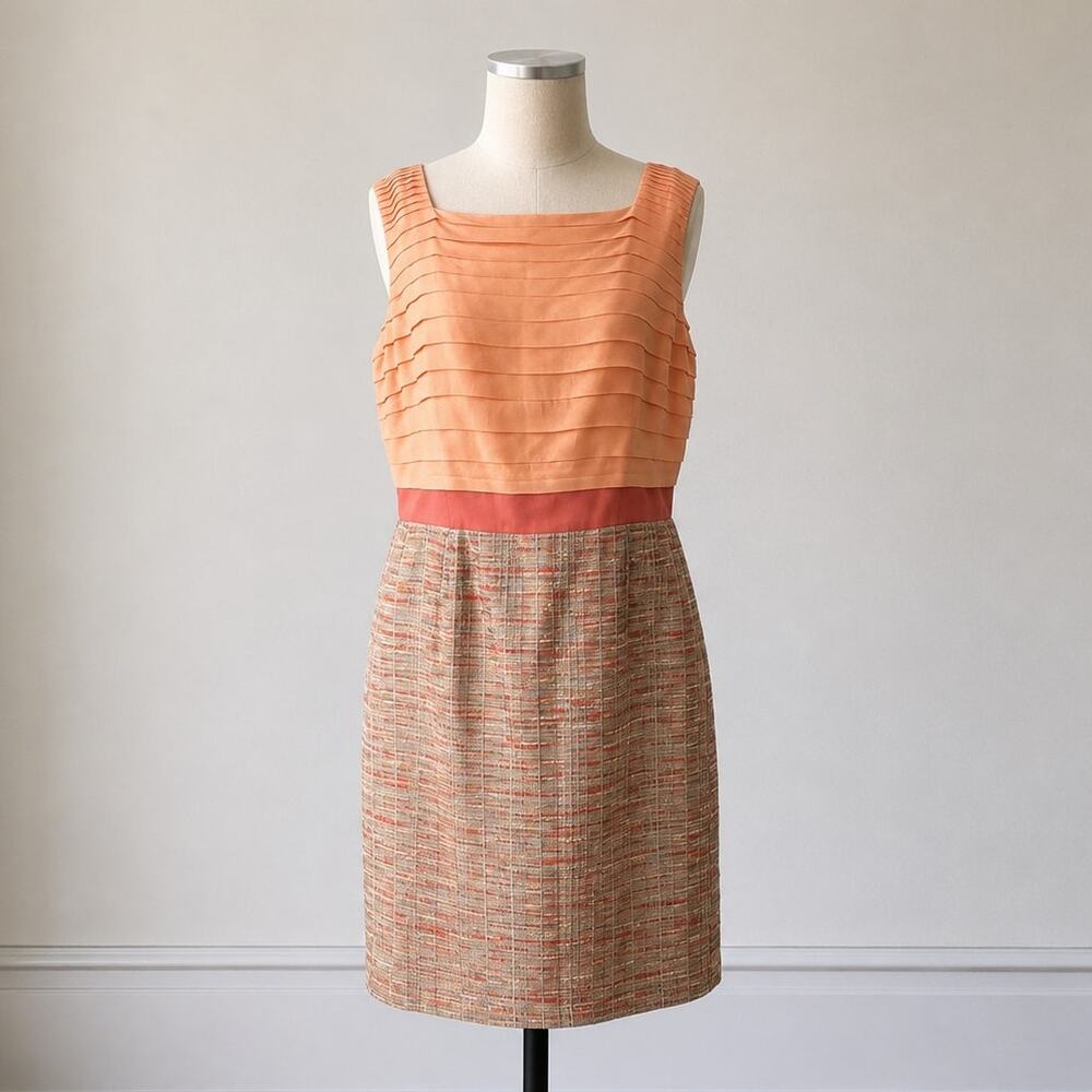 Anne Klein Peach Silk Pleated Dress Size 14 Wedding Guest Worn Once